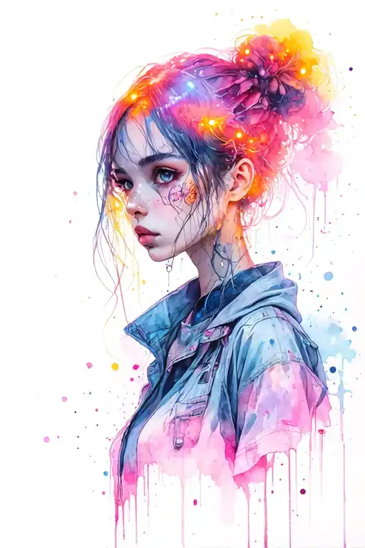 Cyberpunk Girl City Night Neon Lights