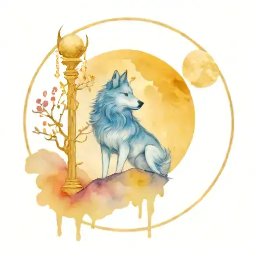 Libra Justice Lady With Lone Wolf Howling At The Moon