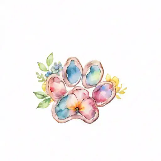 Dog Paw Print With Name And Flowers Intertwined