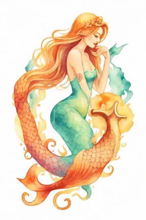 Mermaid And Anchor In Watercolors