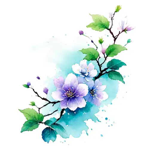 Sakura Flowers And Nature Greens Oinks And Blue Hues