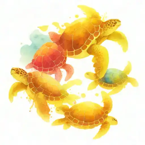 5 Sea Turtles Swimming In The Ocean