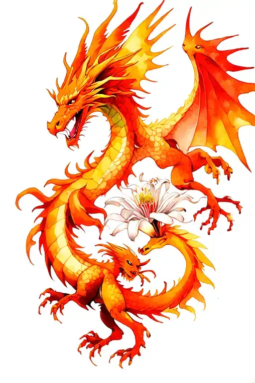 Dragon Phoenix Fight Against Each Other And Spider Lily Between Them