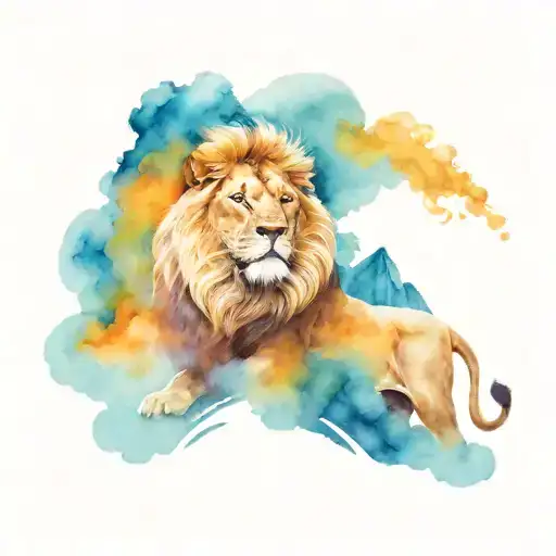 A Majestic Lion Of Juda Standing On Top Of A Mountain Peak With Smoke Coming From Mountain