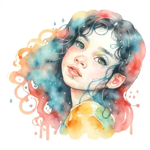 Little Girl Curly Black Hair In Rain