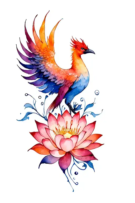 Pheonix And Lotus Flower
