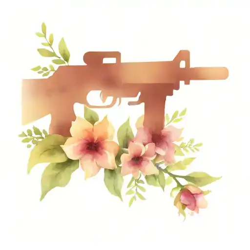 Rifle Gun With Flowers Or Leaves