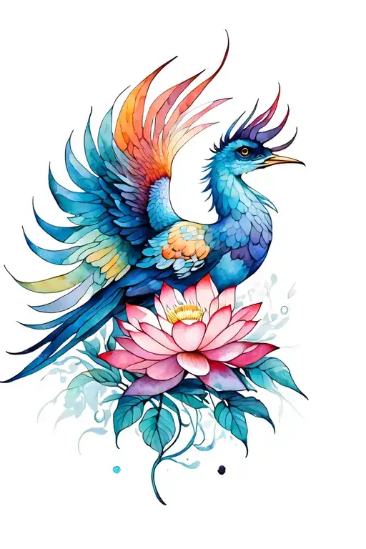 Elongated Pheonix And Lotus Flower Blooming