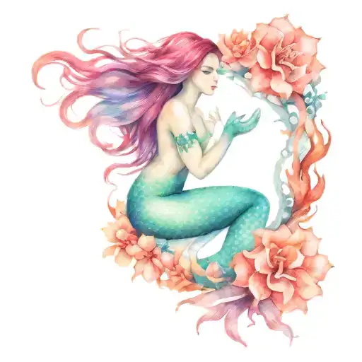 Teal Mermaid And Coral Reef