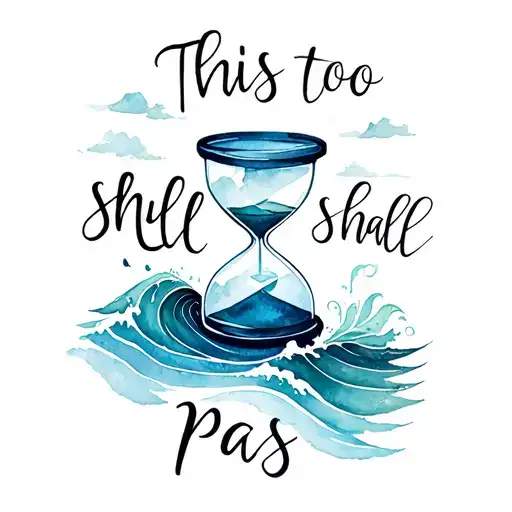 This Too Shall Pass With Hourglass And Bottom With Ocean Waves