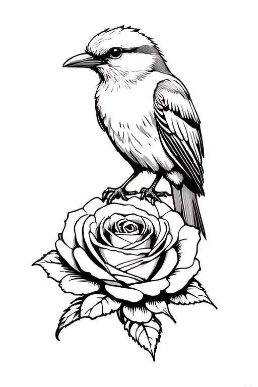 Bird Sitting On Rose
