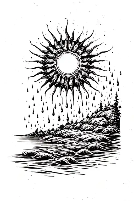 A Sun Melting Into Rain Drops