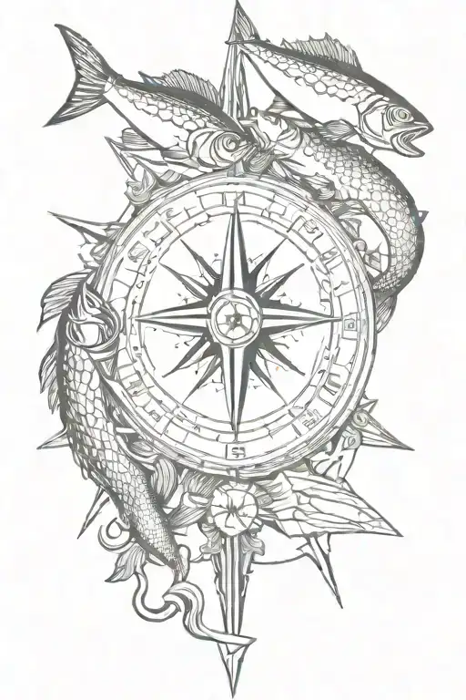 Us Army And Fishing With A Compass Intertwined