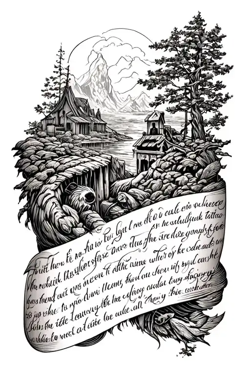 Forearm Half Sleeve Tattoo Depicting Scenes Intertwined With Poetic Verses