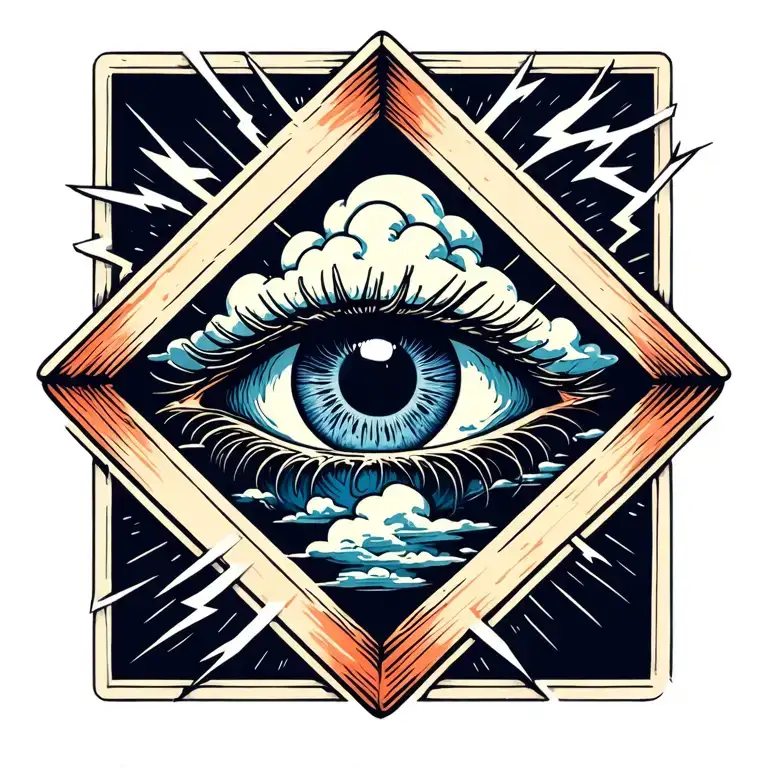 Penrose Triangle With An Eye Inside With A Cloud And Lightning
