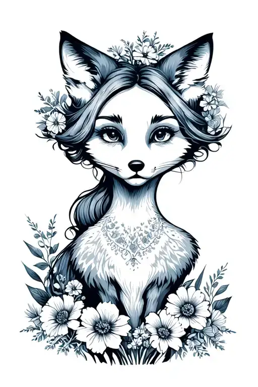 Fox Girl In Flowers