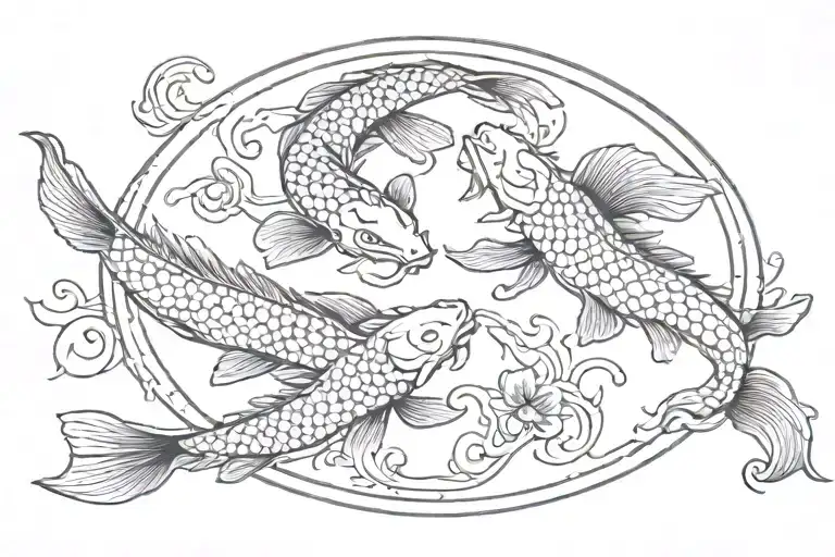 Yin Yang Koi Fish And Dragon In A Circle With A Word Line Tattoo Getting Through It