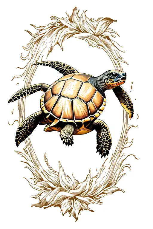 Ocean Theme Sleeve W Loggerhead Turtle Surrounded