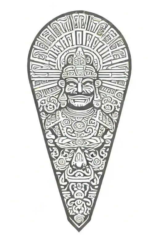 Mexico Flag With Aztec Warrior Meditating