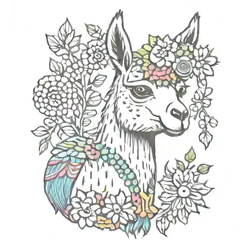 Colorful Llama With Flower Crown Knitting A Blanket