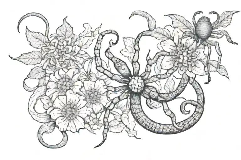 Spider And Snake With Flowers