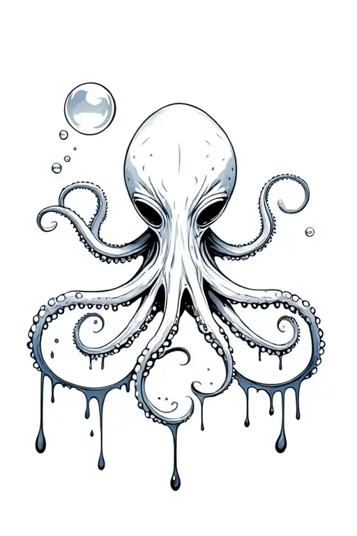 Horroralienoctopus With Bubbles And Blood Dripping And