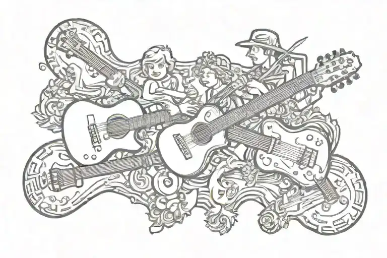 The Word Family Surrounded By Guitars