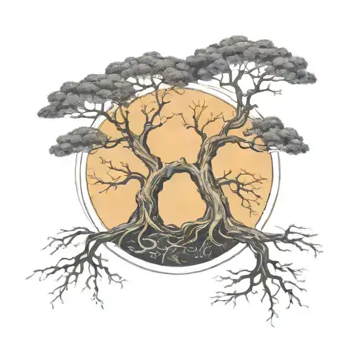 Two Separate Trees With Roots And Branches Intertwined And Forming The Shape Of Leo Symbol