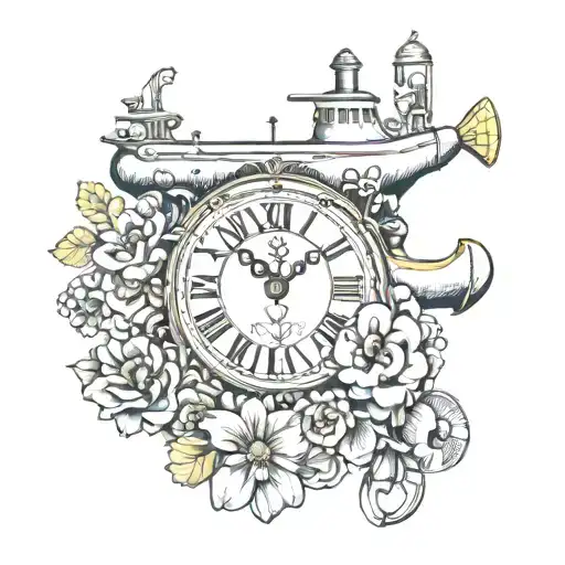 Yellow Submarine With Flowers And Clock