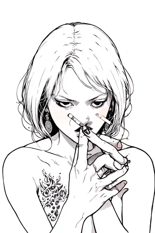 Ahegao Girl Smoking A Cigarette Being Consumed