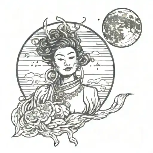 Asian Beautiful Woman Fly To The Moon