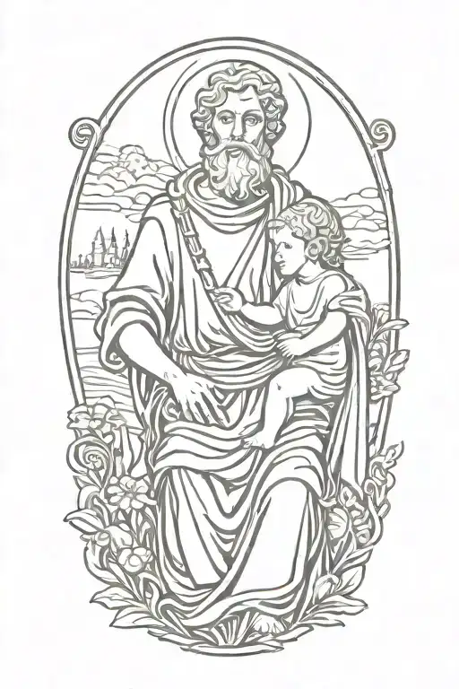 St Christopher Holding Baby Jesus And Walking