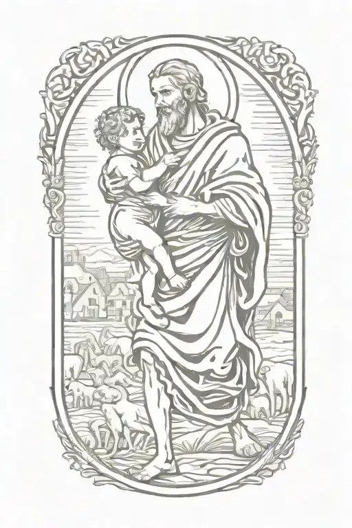 St Christopher Holding Baby Jesus And Walking Ac Milan Badge