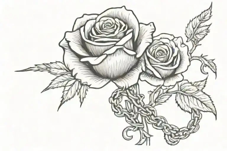 Black Rose Tied With Chains On The Right Side And With Fire On The Left Side In The Hand