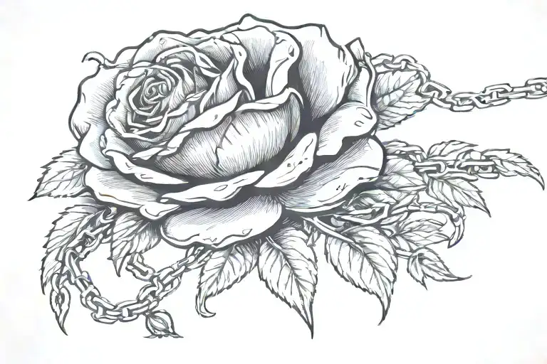 Black Rose Tied With Chains On The Right Side In The Hand