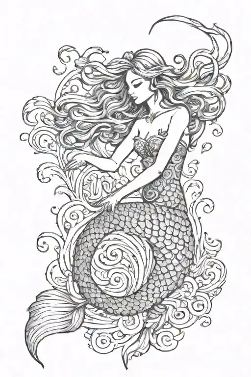 Mermaid Full Body Fineline Tattoo Design