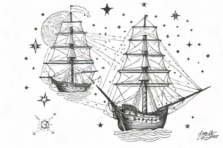 1700S Ship In Meteor Shower With Filipino Star