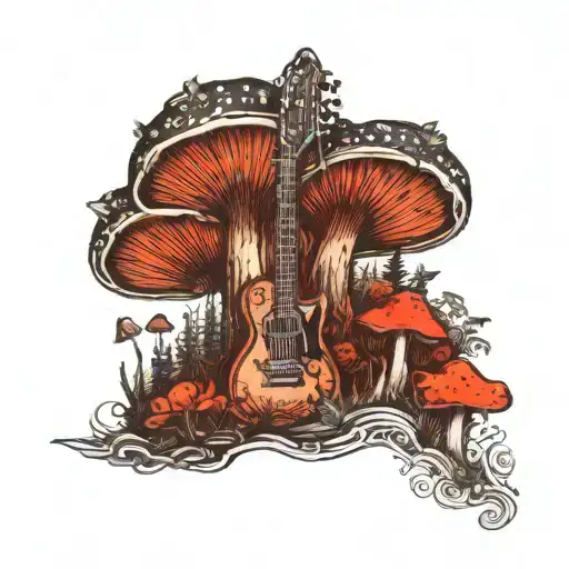 Guitar Mushroom Forest Scene