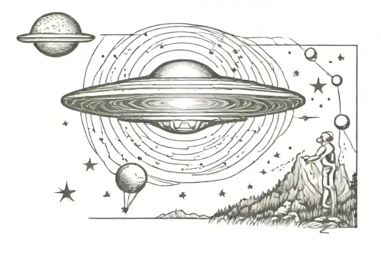 Ufo Abducting Human With Galaxy Above