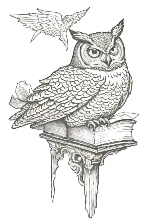 Horned Owl Standing On Bible